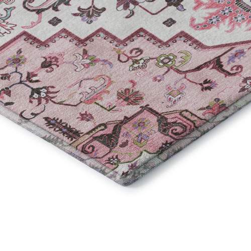 9' X 12' Pink Ivory And Gray Oriental Washable Area Rug With UV Protection