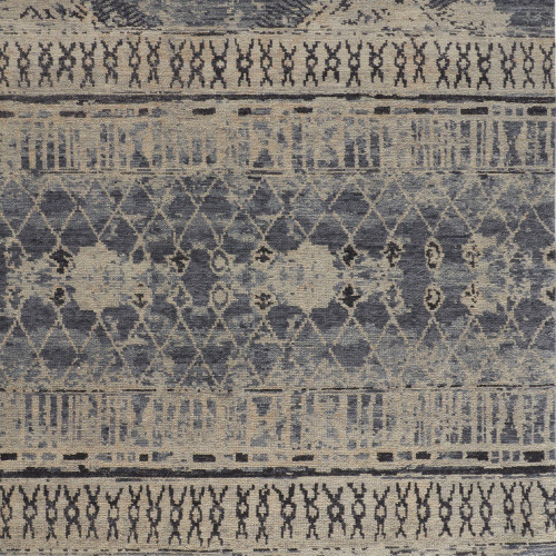 8' X 12' Gray Blue and Ivory Wool Floral Hand Knotted Area Rug