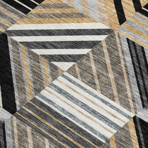 5' X 8' Black Gray And Khaki Patchwork Washable Indoor Outdoor Area Rug