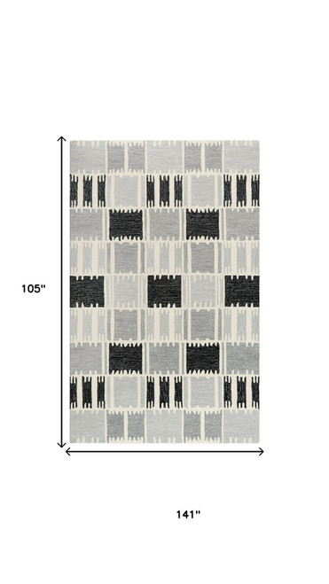 9' X 12' Gray Ivory And Charcoal Wool Geometric Hand Tufted Area Rug