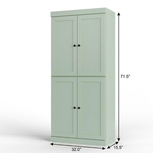 32" Sage Solid Wood Free Standing Four Door Linen Cabinet