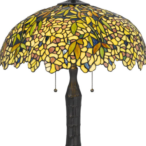 29" Bronze Abstract Two Light Round Tiffany Lamp With Dome Shade
