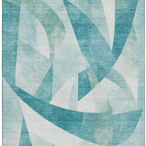 10' X 14' Teal And Ivory Abstract Geometric Washable Area Rug With UV Protection