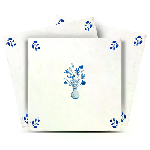 12" x 12" Blue Vinyl Arabesque Peel And Stick Removable Tiles