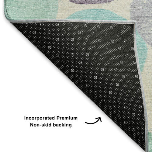 3' X 5' Plum Teal And Ivory Geometric Washable Area Rug With UV Protection
