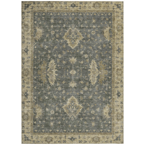 8' X 10' Gray And Beige Floral Washable Indoor Outdoor Area Rug