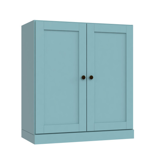 36" Aqua Solid Wood Adjustable Three Tier Library Bookcase with Two Doors