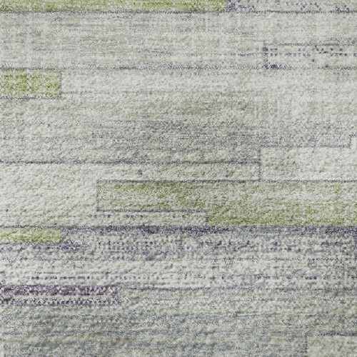 5' X 8' Artichoke Green Ivory And Plum Striped Washable Area Rug With UV Protection