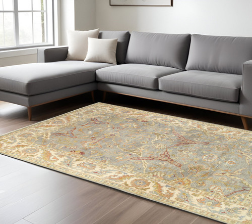 10' X 14' Gray And Beige Wool Oriental Hand Knotted Area Rug