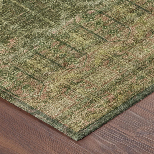 9' X 12' Olive Green And Green Tribal Washable Indoor Outdoor Area Rug