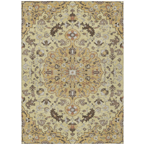 8' X 10' Gold And Copper Floral Medallion Washable Indoor Outdoor Area Rug