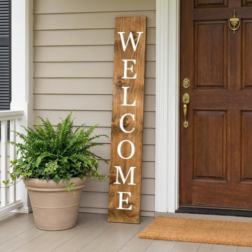 59" Natural And White Solid Wood Welcome Porch Sign