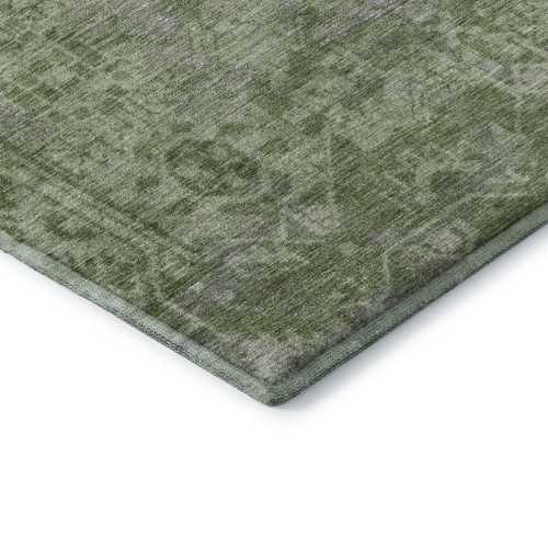 5' X 8' Fern Green And Silver Oriental Washable Area Rug With UV Protection