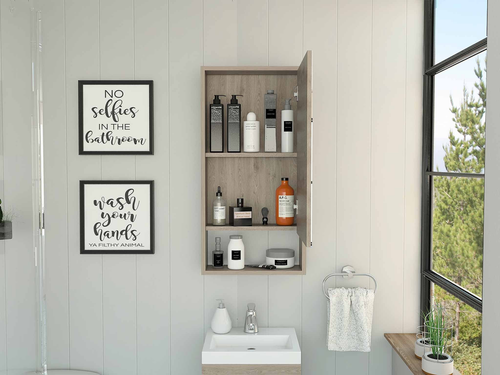 18" Light Gray Wood Floating Double Door Bathroom Vanity And Medicine Cabinet With Mirror