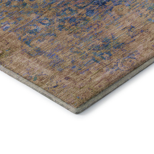 5' X 8' Navy Blue And Gold Oriental Washable Area Rug With UV Protection