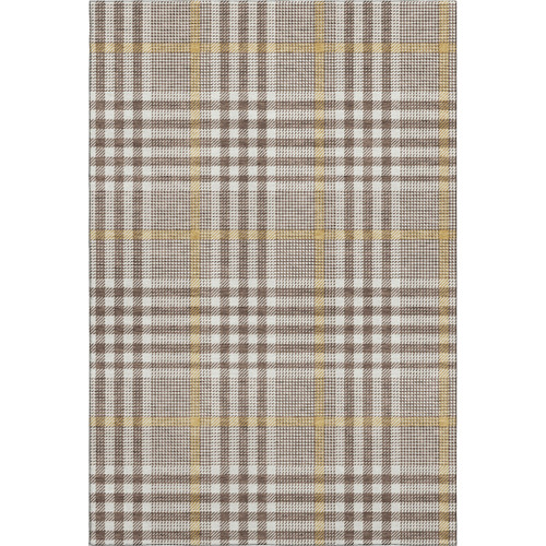 8' X 10' Brown Ivory And Gold Plaid Washable Area Rug With UV Protection