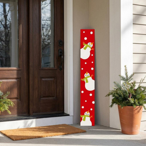 47" Red And White Solid Wood Snowman Porch Sign