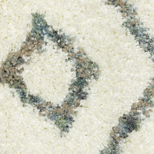 7' X 10' Ivory Gray And Tan Diamond Shag Area Rug With Fringe