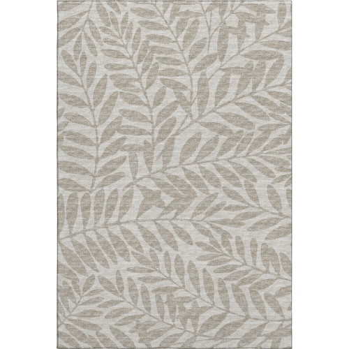 10' X 14' Taupe And Ivory Botanical Leaves Washable Area Rug With UV Protection