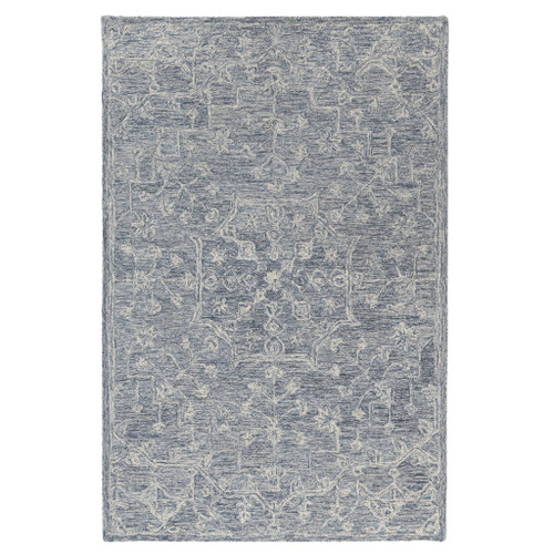 5' X 8' Blue And Ivory Wool Floral Hand Tufted Area Rug