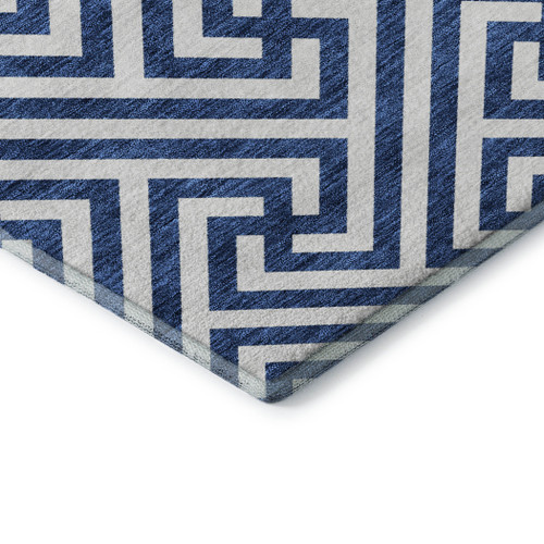 3' X 5' Blue And Ivory Geometric Washable Area Rug With UV Protection