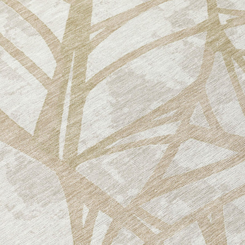 8' Ivory And Linen Round Floral Washable Indoor Outdoor Area Rug