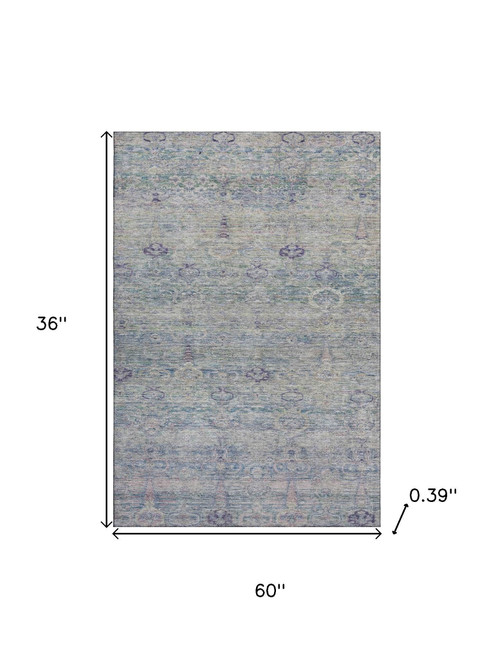 3' X 5' Plum And Lavender Abstract Washable Area Rug With UV Protection