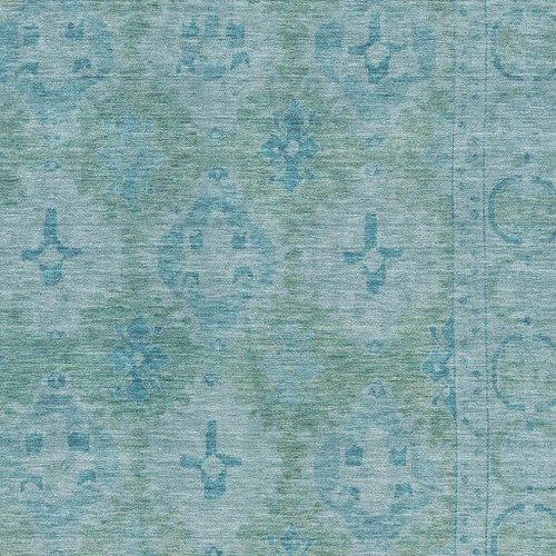 9' X 12' Teal And Aqua Oriental Washable Area Rug With UV Protection