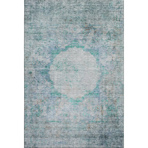 9' X 12' Teal And Gray Oriental Washable Area Rug With UV Protection