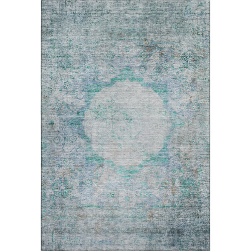 9' X 12' Teal And Gray Oriental Washable Area Rug With UV Protection
