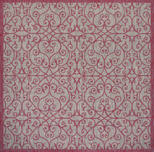 5' Light Gray And Fuchsia Square Geometric Indoor Outdoor Area Rug