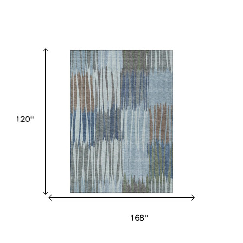 10' X 14' Denim Blue And Blue Striped Washable Indoor Outdoor Area Rug