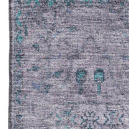 5' X 8' Lavender And Teal Oriental Washable Area Rug With UV Protection