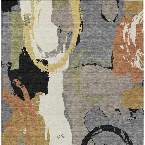 8' X 10' Gray And Copper Abstract Washable Indoor Outdoor Area Rug