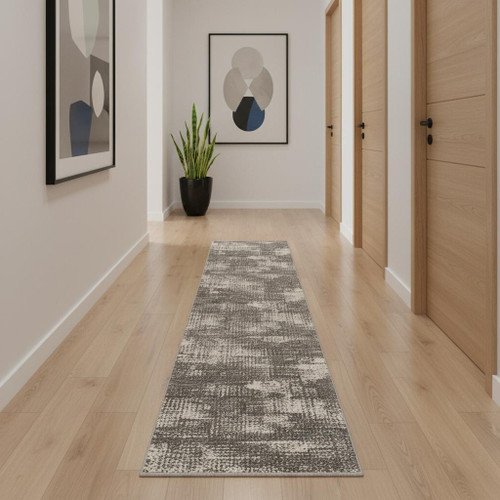 10' Gray Abstract Power Loom Runner Rug