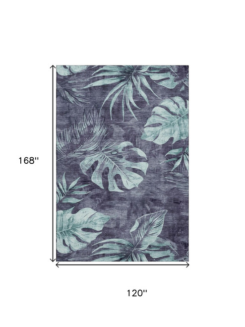 10' X 14' Blue And Green Floral Washable Area Rug With UV Protection