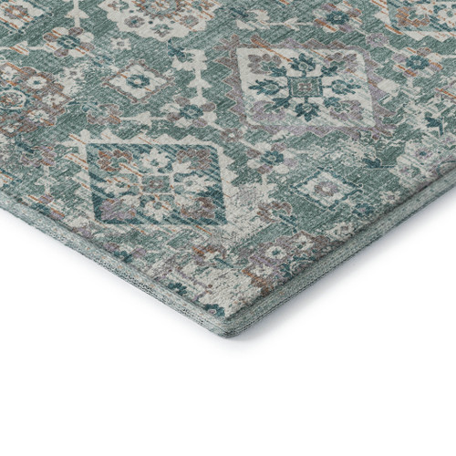 10' X 14' Pale Aqua And Ivory Oriental Washable Area Rug With UV Protection