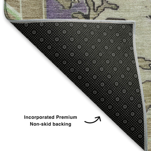 8' X 10' Lime Green Lavender And Brown Oriental Washable Area Rug With UV Protection