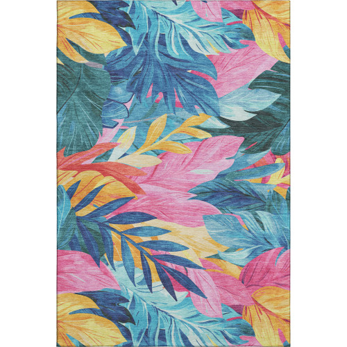 10' X 14' Sky Blue Pink And Gold Floral Washable Area Rug With UV Protection
