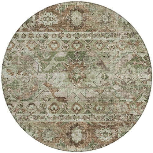 8' Sage And Green Round Cactus Washable Indoor Outdoor Area Rug