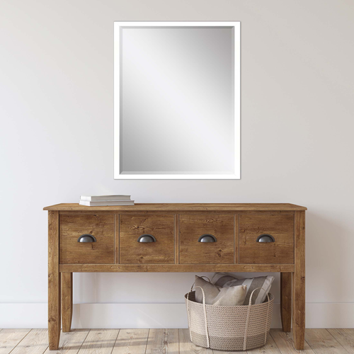 38" White Solid Wood Framed Accent Mirror
