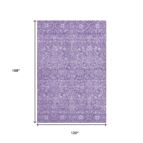 10' X 14' Plum And Beige Floral Washable Area Rug With UV Protection