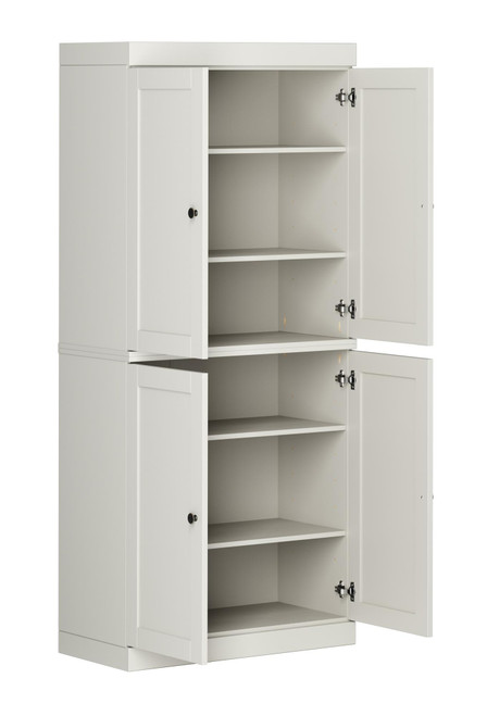 32" Off White Solid Wood Free Standing Four Door Linen Cabinet
