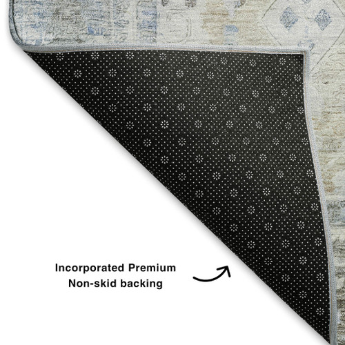 10' X 14' Beige And Blue Oriental Washable Area Rug With UV Protection