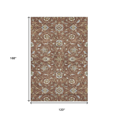 10' X 14' Rust Gray And Ivory Moroccan Washable Area Rug With UV Protection