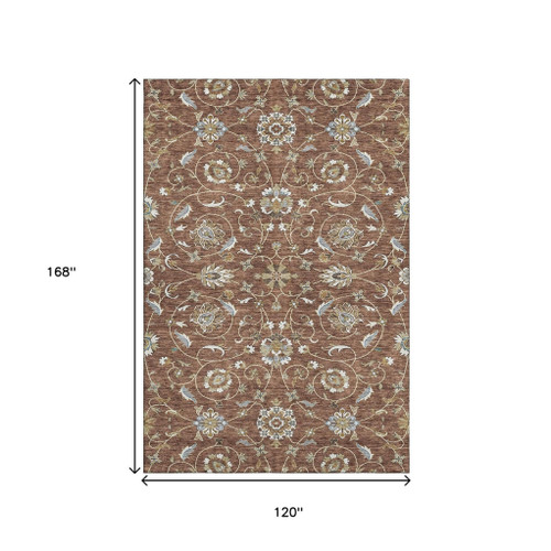 10' X 14' Rust Gray And Ivory Moroccan Washable Area Rug With UV Protection