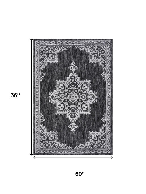 8' X 10' Dark Gray And Cream Medallion Indoor Outdoor Area Rug