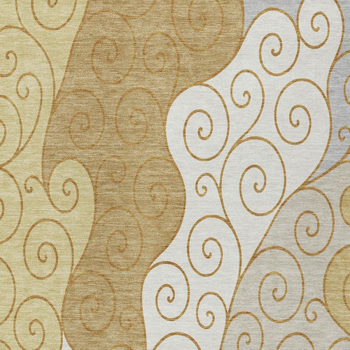 8' X 10' Gold And Wheat Abstract Washable Indoor Outdoor Area Rug