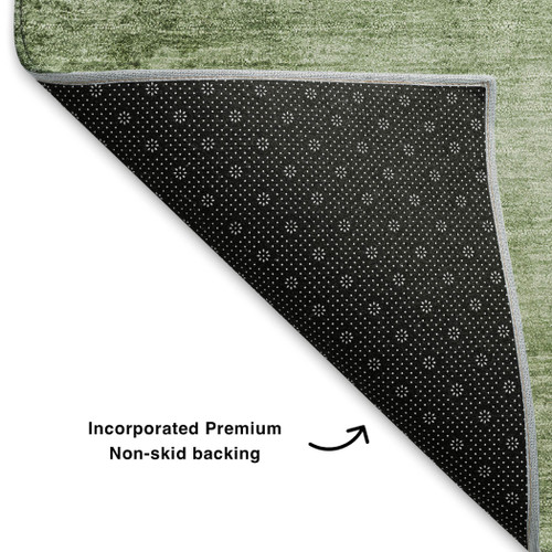 10' X 14' Artichoke Green And Beige Abstract Washable Area Rug With UV Protection