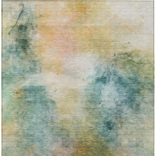 8' X 10' Teal Blue And Peach Abstract Washable Indoor Outdoor Area Rug